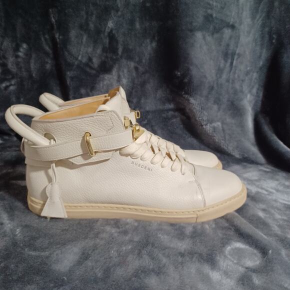 Authentic Men's Buscemi Hi-Top Sneakers Leather Gold Lock White 46 (12-13) - Picture 2 of 16